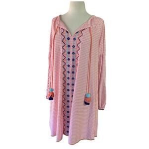 CABANA LIFE Embroidered Dress Sz XL Coral Blue UPF 50 Cover-up Coastal Beach